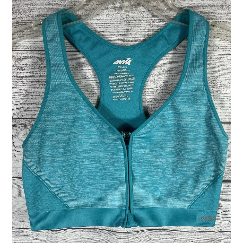 Avia Women's XXXL 3XG Teal Front Zip Sports Bra High Impact Racerback